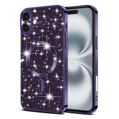 Husa MagSafe pentru Apple iPhone 16 Plus, Techsuit, Luxury Glitter, Mov Inchis