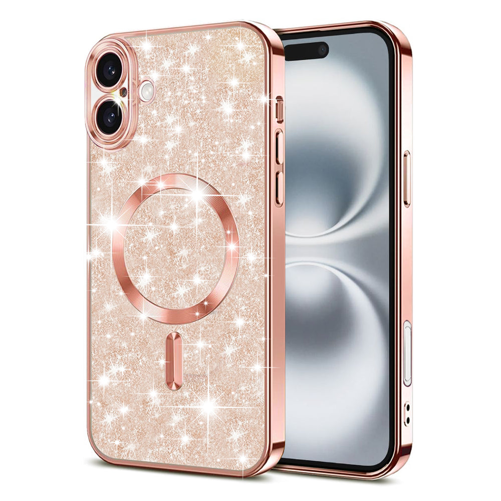 Husa MagSafe pentru Apple iPhone 16 Plus, Techsuit, Luxury Glitter, Roz Aurie