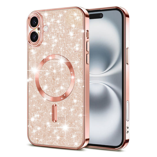 Husa MagSafe pentru Apple iPhone 16 Plus, Techsuit, Luxury Glitter, Roz Aurie