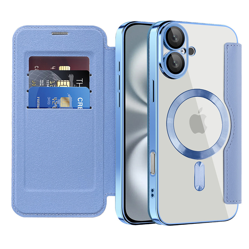Husa MagSafe pentru Apple iPhone 16 Plus, Techsuit, SmartMag Book, Bleu