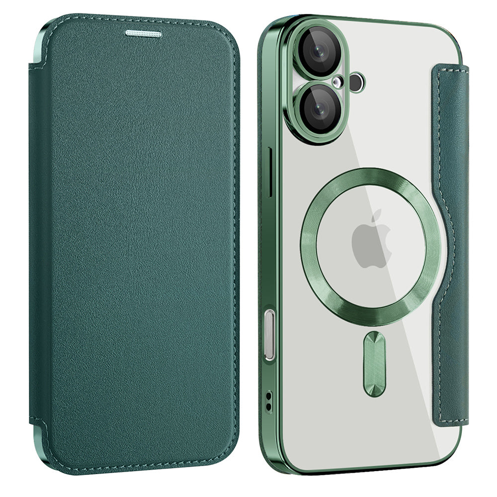 Husa MagSafe pentru Apple iPhone 16 Plus, Techsuit, SmartMag Book, Verde