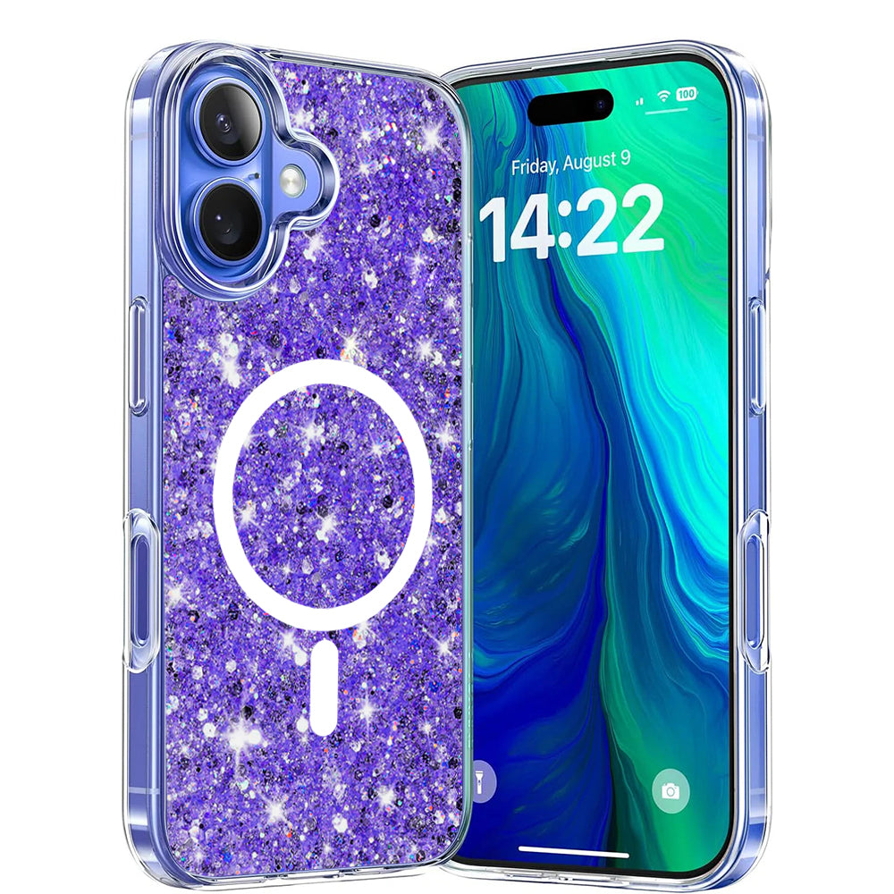 Husa MagSafe pentru Apple iPhone 16 Plus, Techsuit, Sparkly Glitter, Mov