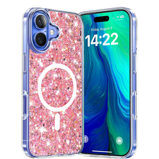 Husa MagSafe pentru Apple iPhone 16 Plus, Techsuit, Sparkly Glitter, Roz