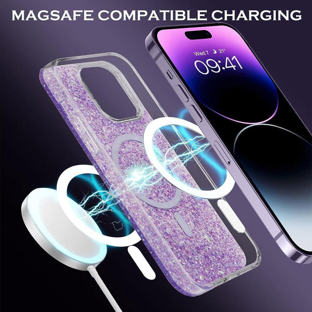 Husa MagSafe pentru Apple iPhone 16 Plus, Techsuit, Sparkly Glitter, Roz