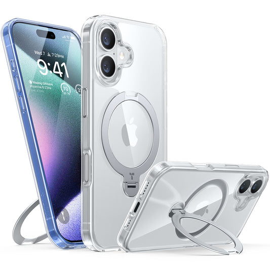 Husa MagSafe pentru Apple iPhone 16 Plus, Torras, Ostand Spin, Transparenta