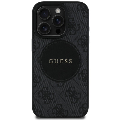 Husa MagSafe pentru Apple iPhone 16 Pro, Guess, 4G Circle Classic Logo, Neagra