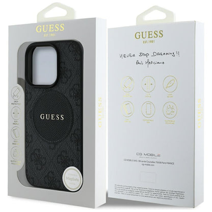 Husa MagSafe pentru Apple iPhone 16 Pro, Guess, 4G Circle Classic Logo, Neagra
