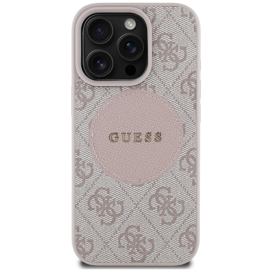 Husa MagSafe pentru Apple iPhone 16 Pro, Guess, 4G Circle Classic Logo, Roz