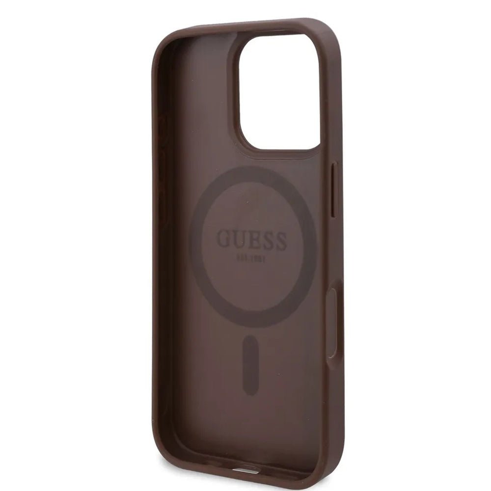 Husa MagSafe pentru Apple iPhone 16 Pro, Guess, 4G Flowers Print, Maro