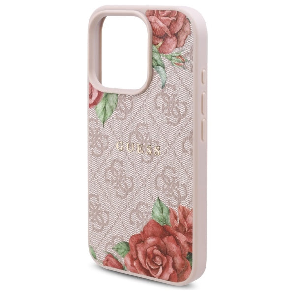 Husa MagSafe pentru Apple iPhone 16 Pro, Guess, 4G Flowers Print, Roz