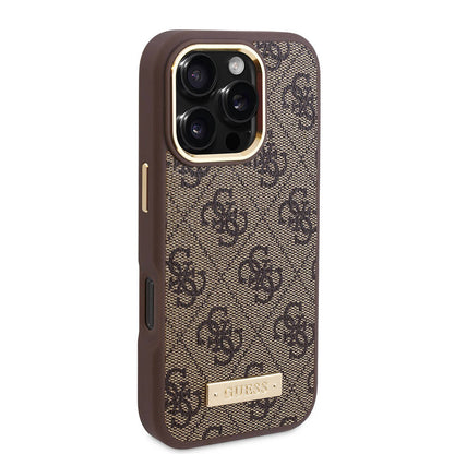 Husa MagSafe pentru Apple iPhone 16 Pro, Guess, 4G Logo Plate, Neagra