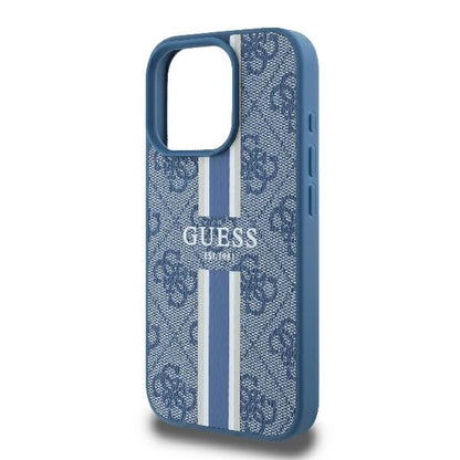 Husa MagSafe pentru Apple iPhone 16 Pro, Guess, 4G Printed Stripes, Albastra