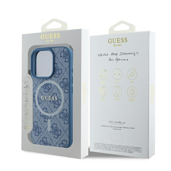 Husa MagSafe pentru Apple iPhone 16 Pro, Guess, 4G Ring Classic Logo, Albastra