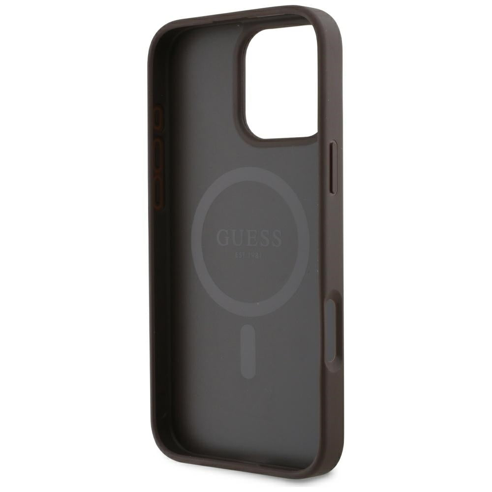 Husa MagSafe pentru Apple iPhone 16 Pro, Guess, 4G Small and Classic Logo, Maro