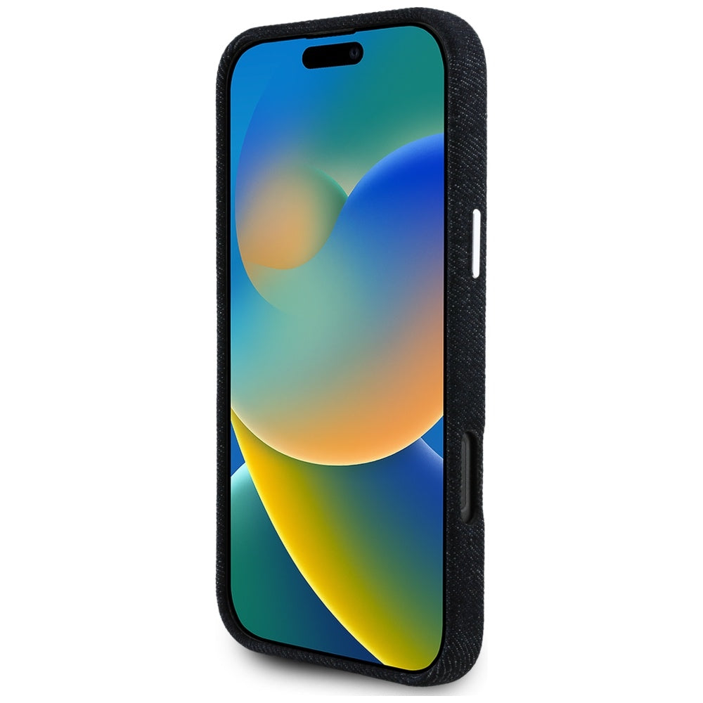 Husa MagSafe pentru Apple iPhone 16 Pro, Guess, Denim Triangle Logo, Neagra