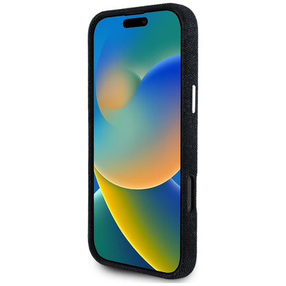 Husa MagSafe pentru Apple iPhone 16 Pro, Guess, Denim Triangle Logo, Neagra