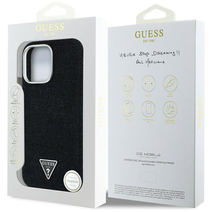Husa MagSafe pentru Apple iPhone 16 Pro, Guess, Denim Triangle Logo, Neagra