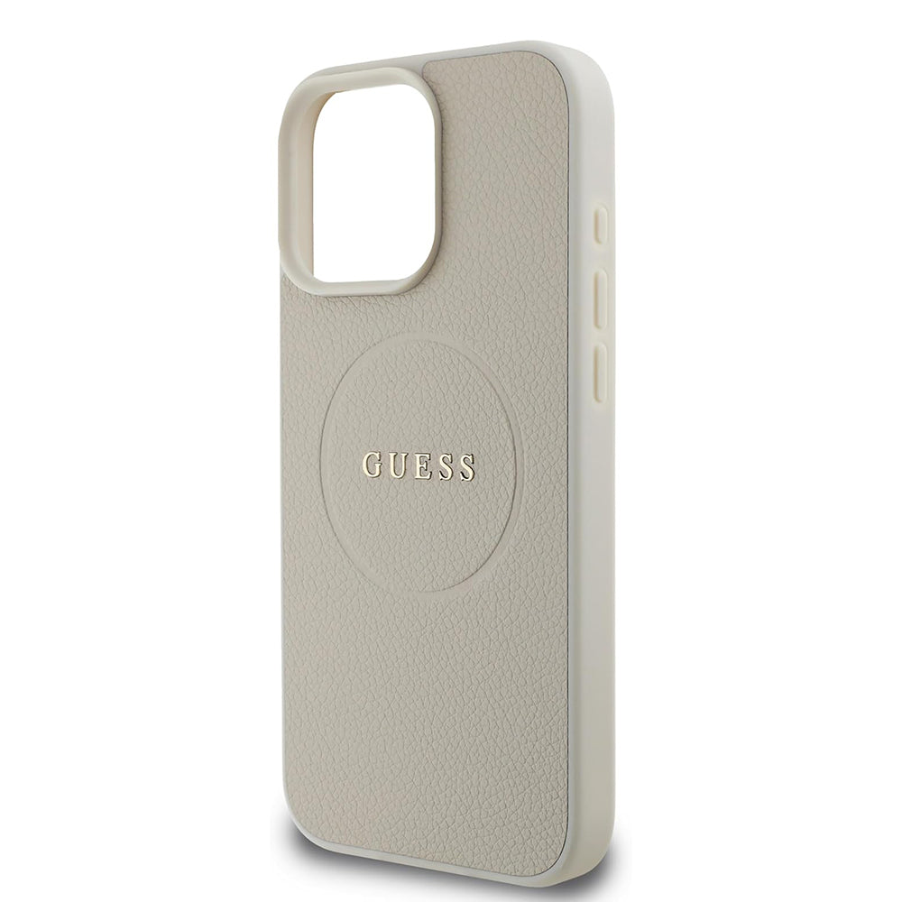 Husa MagSafe pentru Apple iPhone 16 Pro, Guess, Grained Gold Ring, Bej
