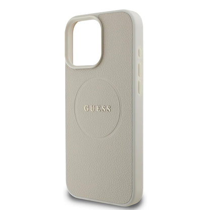Husa MagSafe pentru Apple iPhone 16 Pro, Guess, Grained Gold Ring, Bej
