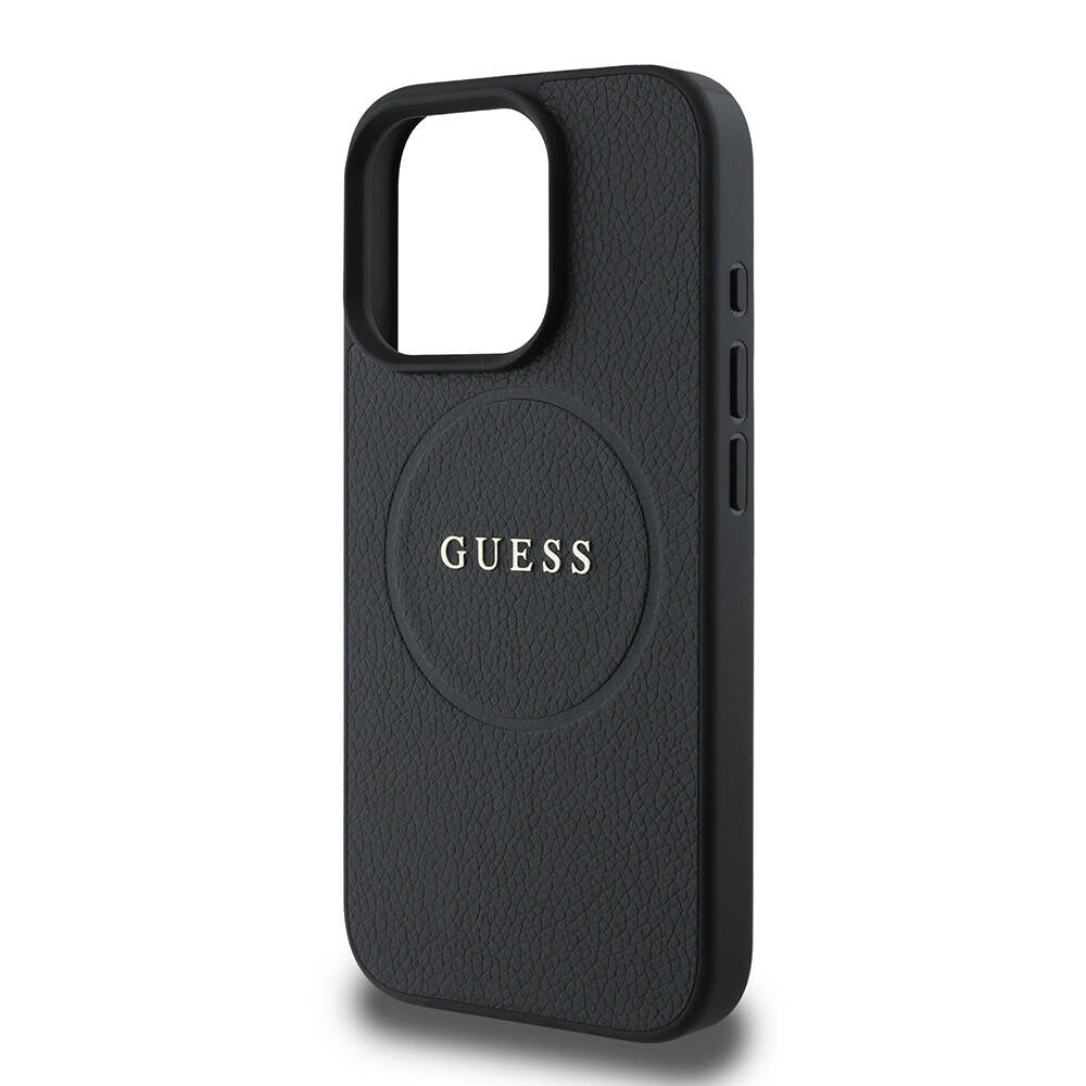 Husa MagSafe pentru Apple iPhone 16 Pro, Guess, Grained Gold Ring, Neagra
