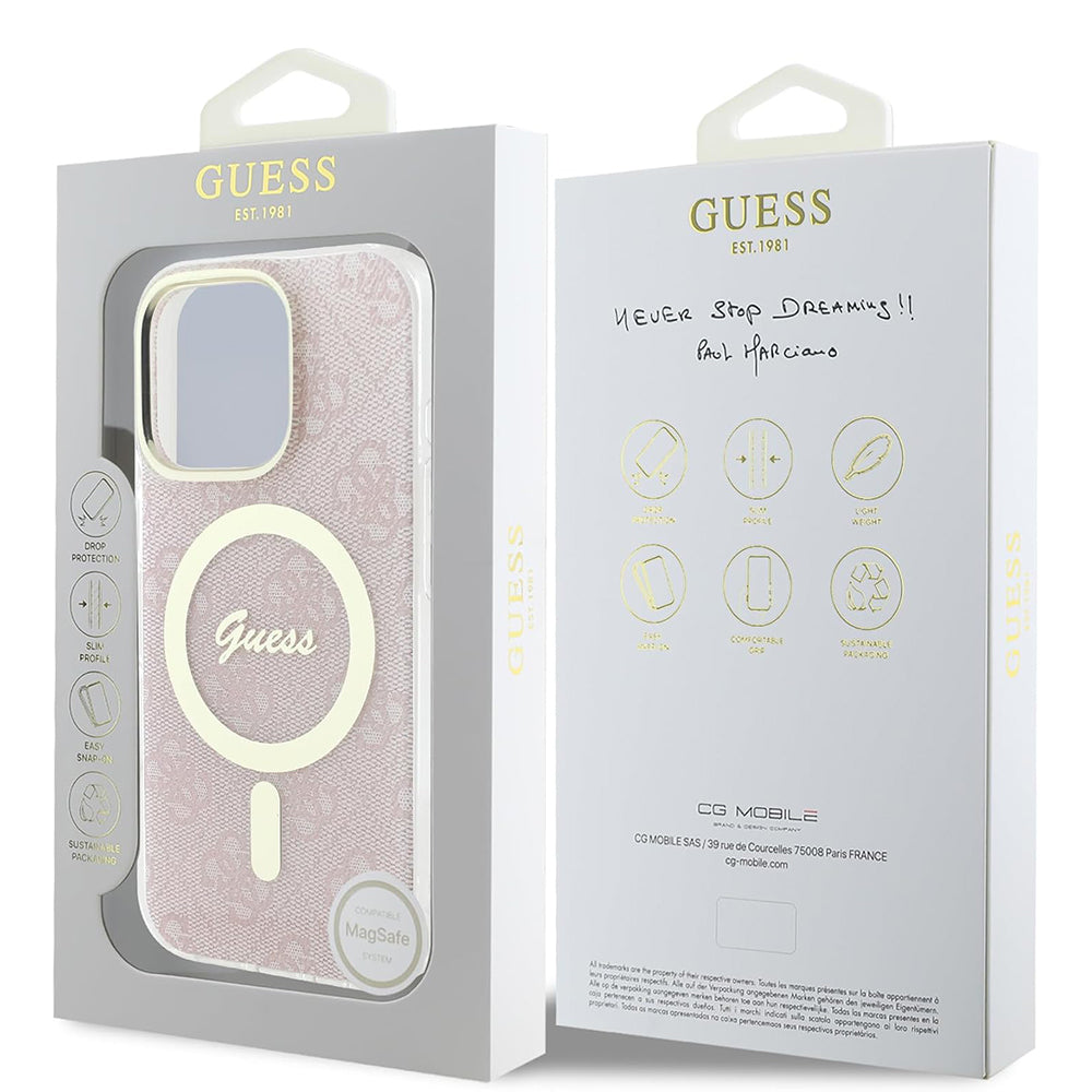Husa MagSafe pentru Apple iPhone 16 Pro, Guess, IML 4G, Roz
