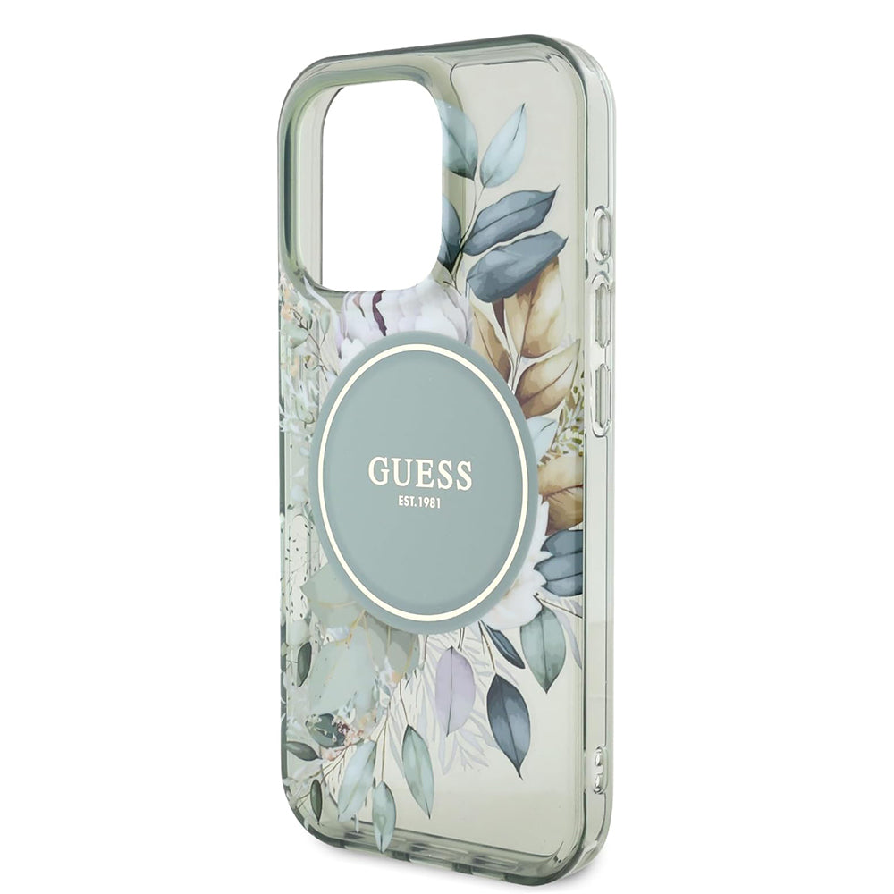 Husa MagSafe pentru Apple iPhone 16 Pro, Guess, IML Flower & Tonal Circle, Verde