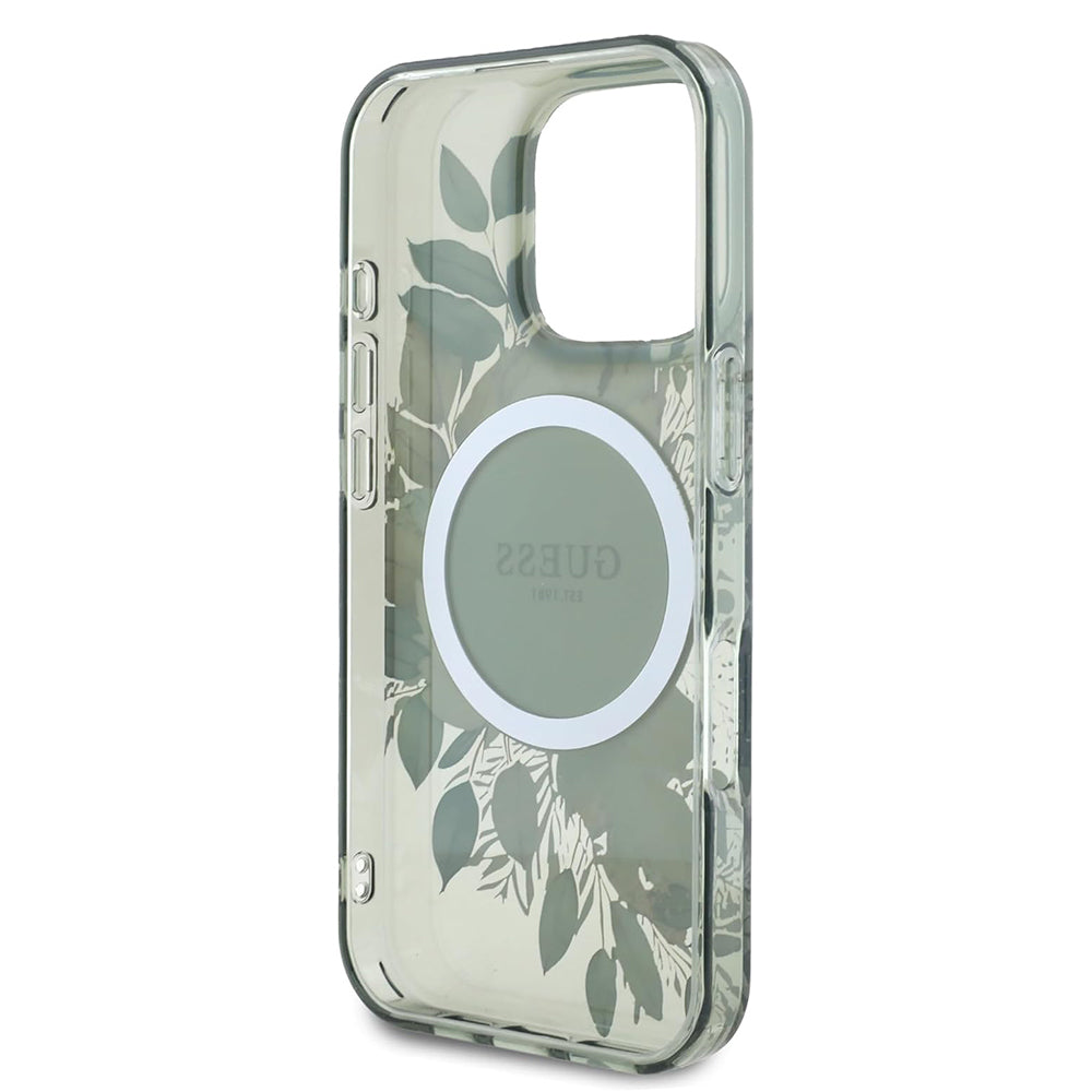 Husa MagSafe pentru Apple iPhone 16 Pro, Guess, IML Flower & Tonal Circle, Verde