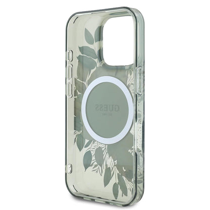 Husa MagSafe pentru Apple iPhone 16 Pro, Guess, IML Flower & Tonal Circle, Verde