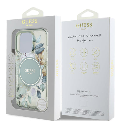 Husa MagSafe pentru Apple iPhone 16 Pro, Guess, IML Flower & Tonal Circle, Verde