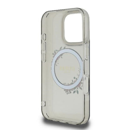 Husa MagSafe pentru Apple iPhone 16 Pro, Guess, IML Flowers Wreath, Neagra