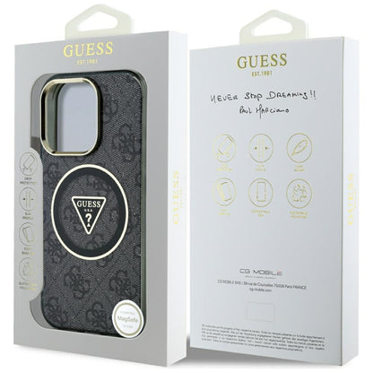 Husa MagSafe pentru Apple iPhone 16 Pro, Guess, IML Glitter 4G Circle Triangle, Neagra