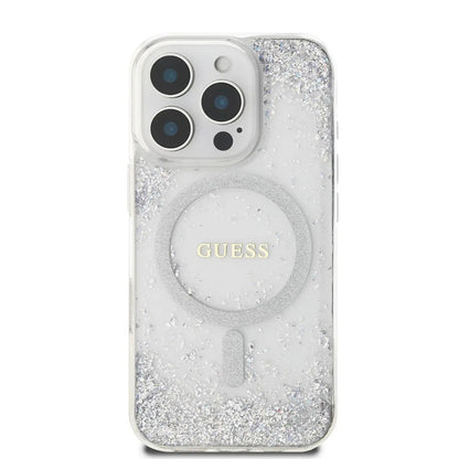 Husa MagSafe pentru Apple iPhone 16 Pro, Guess, IML Glitter Gradient, Argintie
