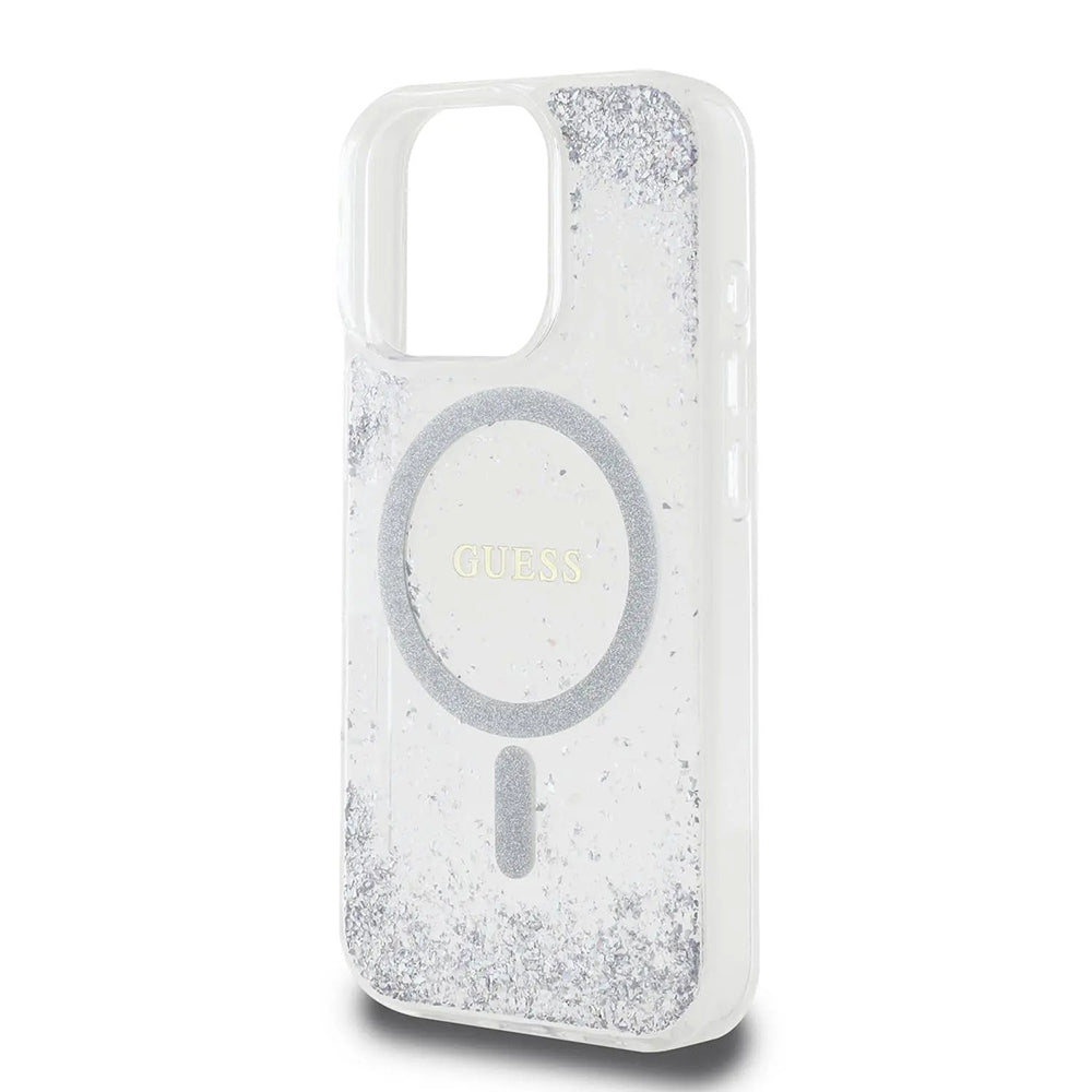 Husa MagSafe pentru Apple iPhone 16 Pro, Guess, IML Glitter Gradient, Argintie