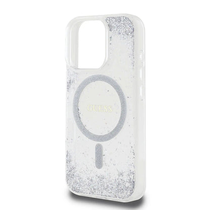 Husa MagSafe pentru Apple iPhone 16 Pro, Guess, IML Glitter Gradient, Argintie