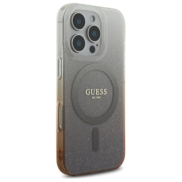 Husa MagSafe pentru Apple iPhone 16 Pro, Guess, IML Glitter Gradient, Maro