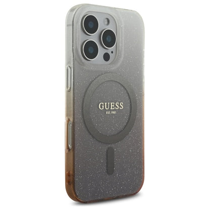 Husa MagSafe pentru Apple iPhone 16 Pro, Guess, IML Glitter Gradient, Maro