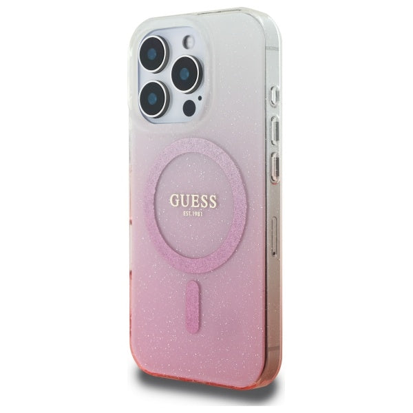 Husa MagSafe pentru Apple iPhone 16 Pro, Guess, IML Glitter Gradient, Roz