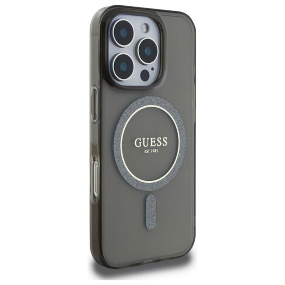 Husa MagSafe pentru Apple iPhone 16 Pro, Guess, IML Glitter Ring, Neagra
