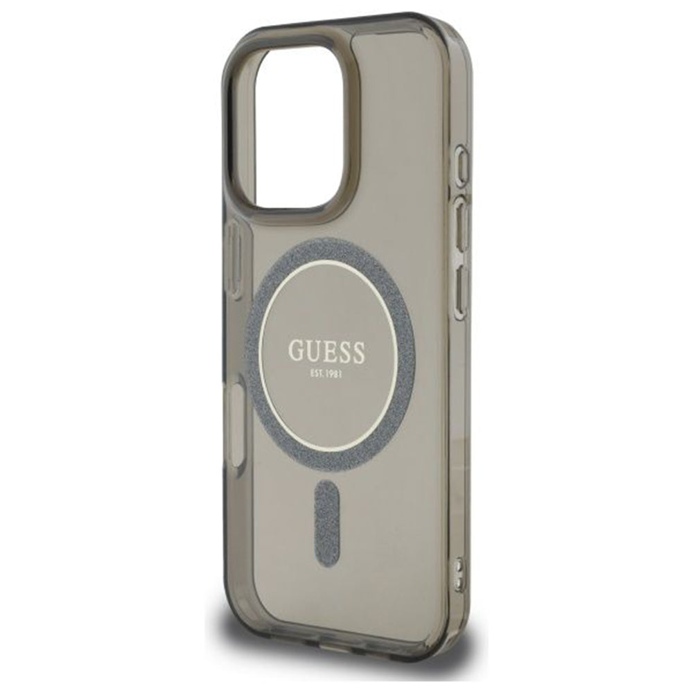 Husa MagSafe pentru Apple iPhone 16 Pro, Guess, IML Glitter Ring, Neagra