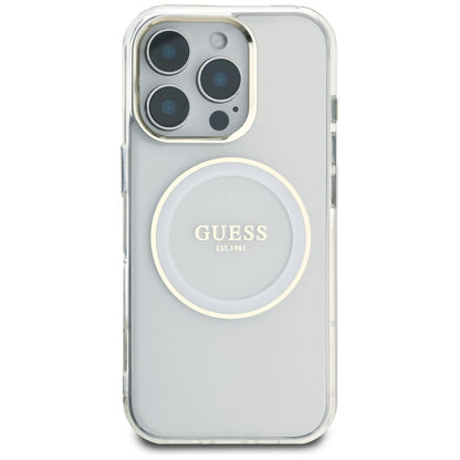 Husa MagSafe pentru Apple iPhone 16 Pro, Guess, IML Metal Colored Circle, Alba