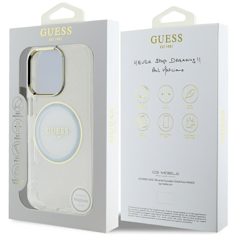 Husa MagSafe pentru Apple iPhone 16 Pro, Guess, IML Metal Colored Circle, Alba