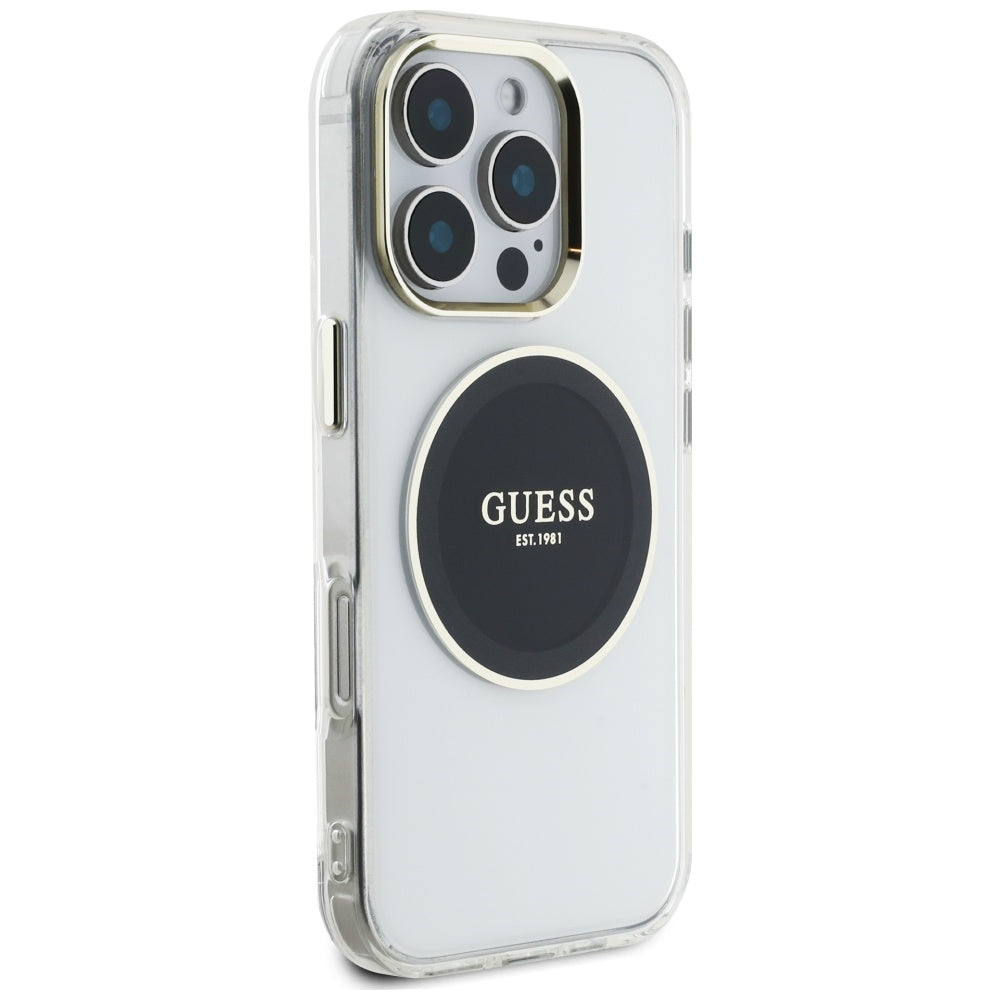 Husa MagSafe pentru Apple iPhone 16 Pro, Guess, IML Metal Colored Circle, Neagra