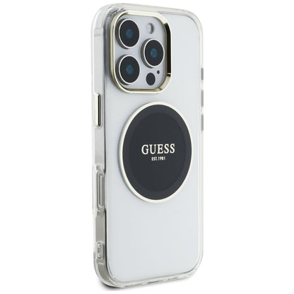 Husa MagSafe pentru Apple iPhone 16 Pro, Guess, IML Metal Colored Circle, Neagra