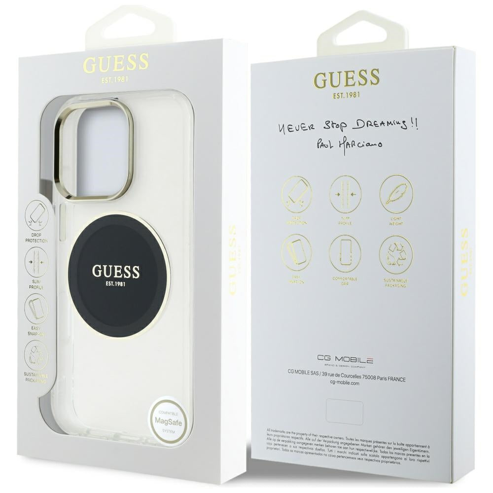 Husa MagSafe pentru Apple iPhone 16 Pro, Guess, IML Metal Colored Circle, Neagra