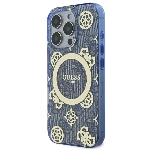 Husa MagSafe pentru Apple iPhone 16 Pro, Guess, IML Peony On 4G Background , Albastra