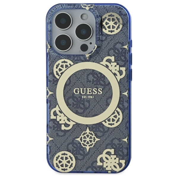 Husa MagSafe pentru Apple iPhone 16 Pro, Guess, IML Peony On 4G Background , Albastra