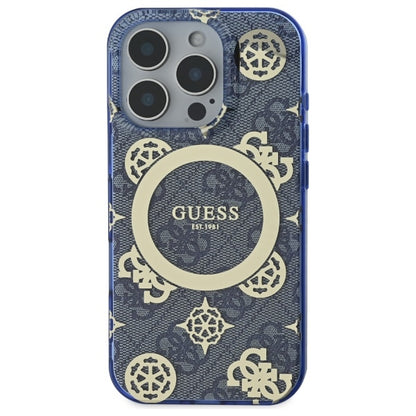 Husa MagSafe pentru Apple iPhone 16 Pro, Guess, IML Peony On 4G Background , Albastra