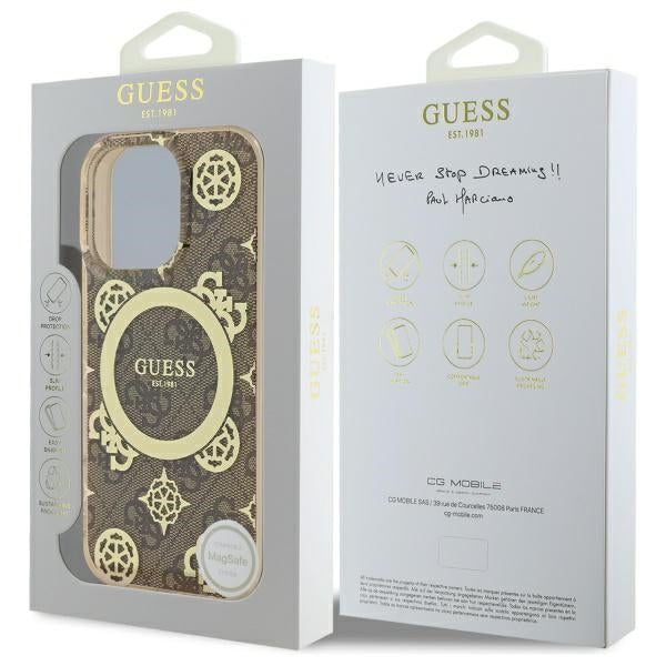 Husa MagSafe pentru Apple iPhone 16 Pro, Guess, IML Peony On 4G Background , Maro