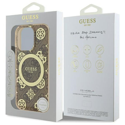 Husa MagSafe pentru Apple iPhone 16 Pro, Guess, IML Peony On 4G Background , Maro