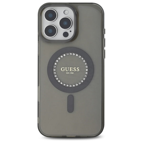 Husa MagSafe pentru Apple iPhone 16 Pro, Guess, IML Rhinestone, Neagra